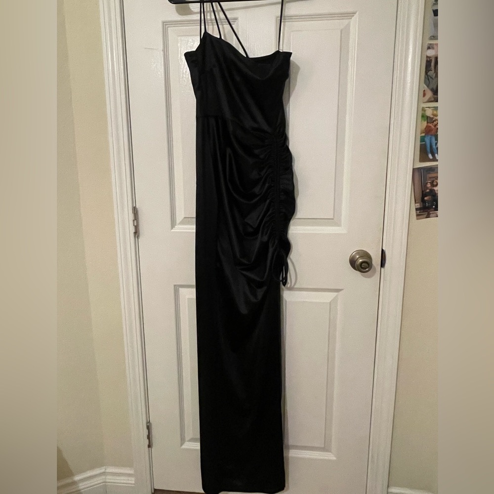 Satin Black Prom Dress w/ Slit